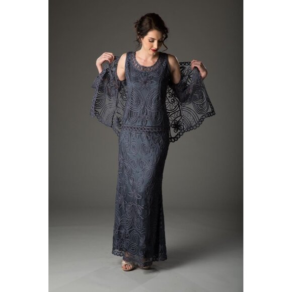 SOULMATES 3 piece set skirt jacket shell silk formal beaded evening graphite L - Picture 2 of 16